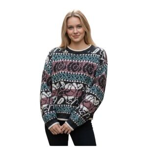 Vintage 80's Paris Sport Club Chunky Fair Isle Oversize Sweater M Breakfast Club